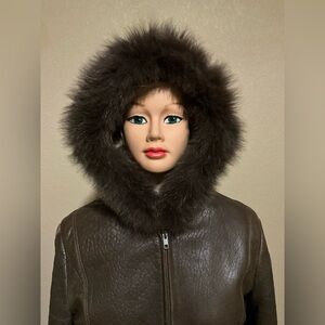 TIBOA Leather Coat w/ Real Fox Fur Hood – Women’s Medium – Winter Luxury Coat
